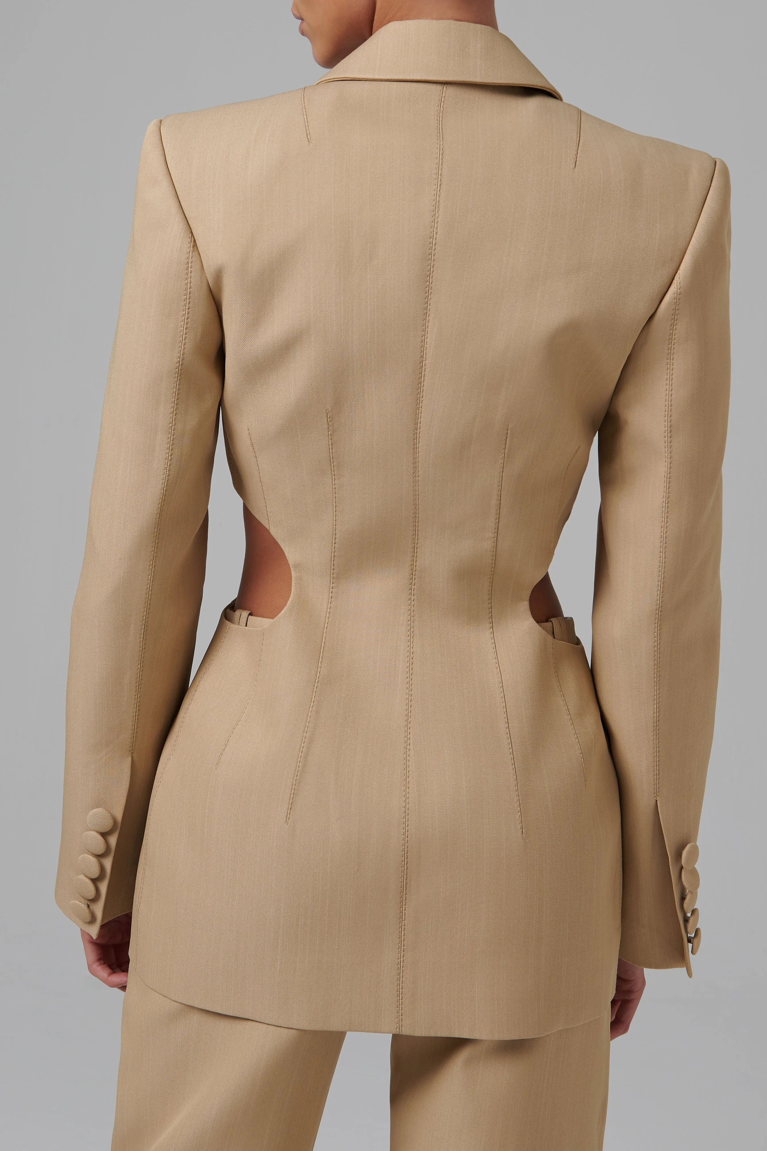Beige Waist Cut-Out Blazer