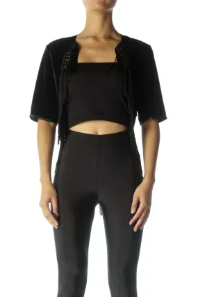 Black Fringed Crop Top