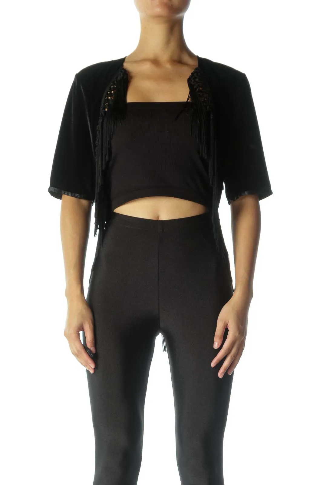 Black Fringed Crop Top