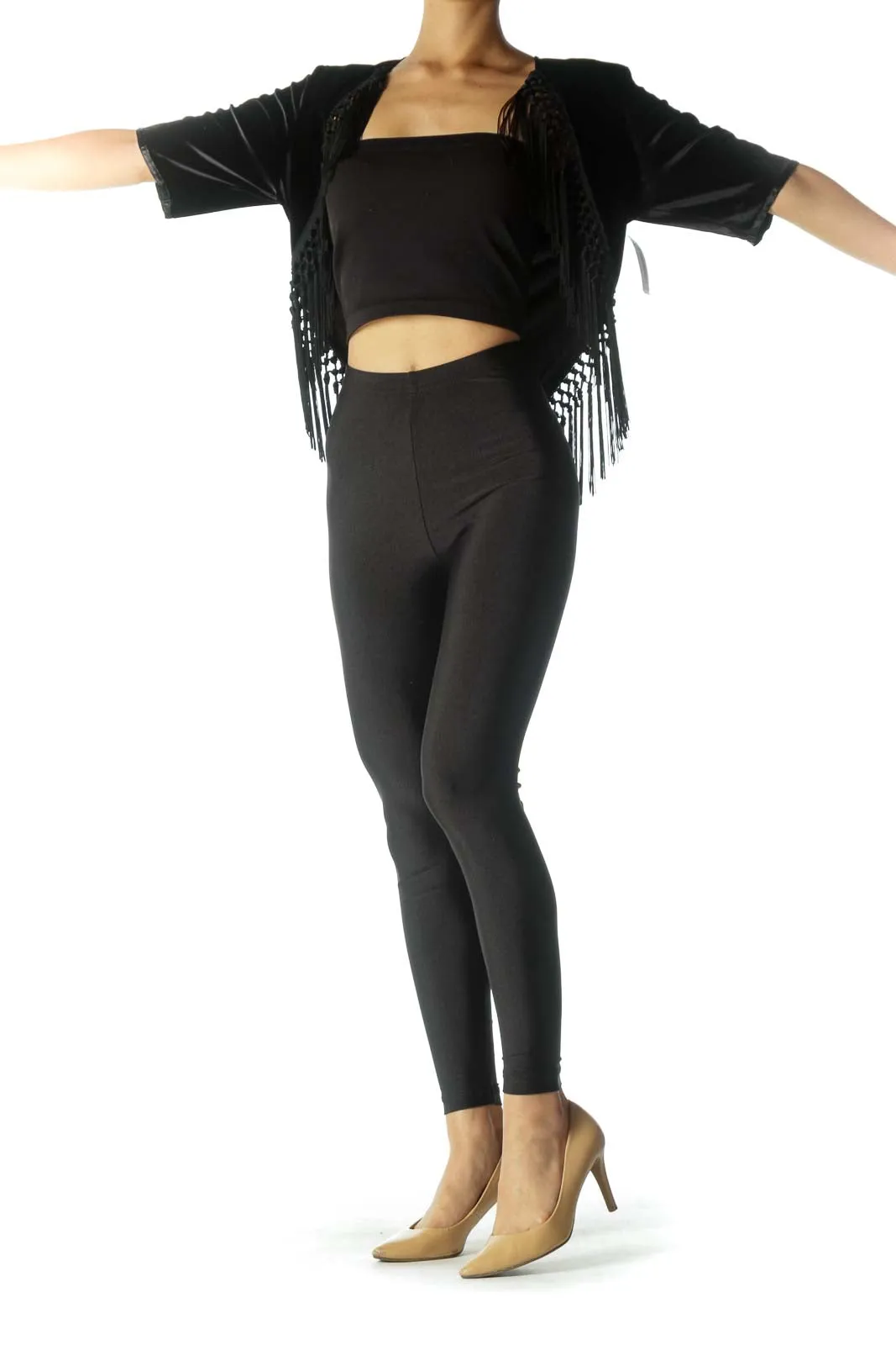 Black Fringed Crop Top