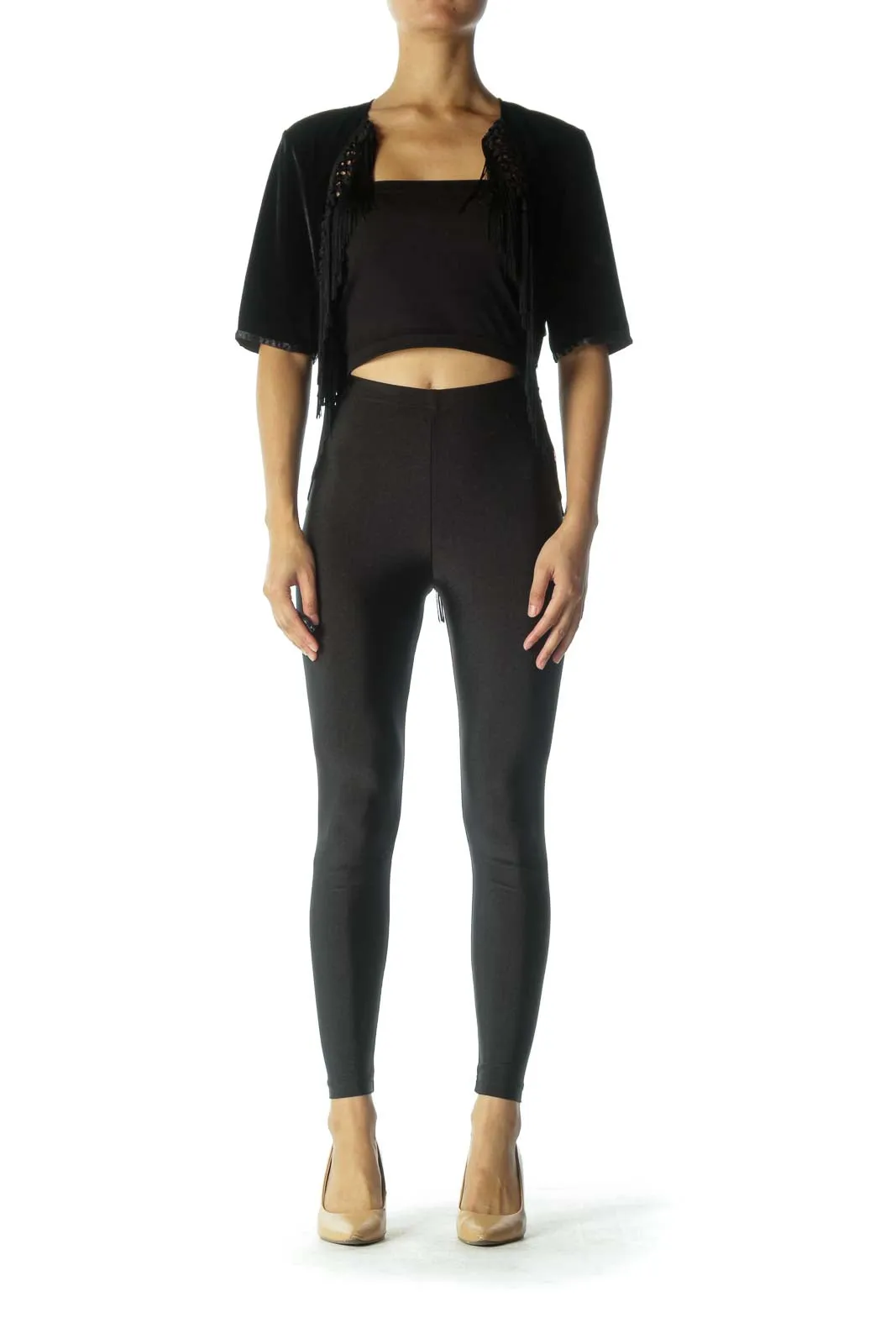 Black Fringed Crop Top