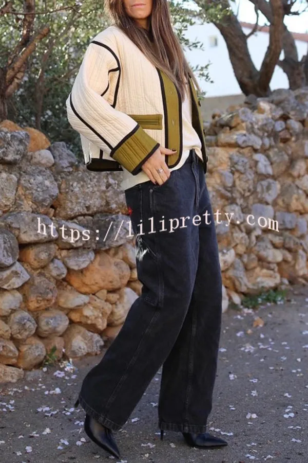 Contrast Pocket Button Long-sleeved Cotton Coat
