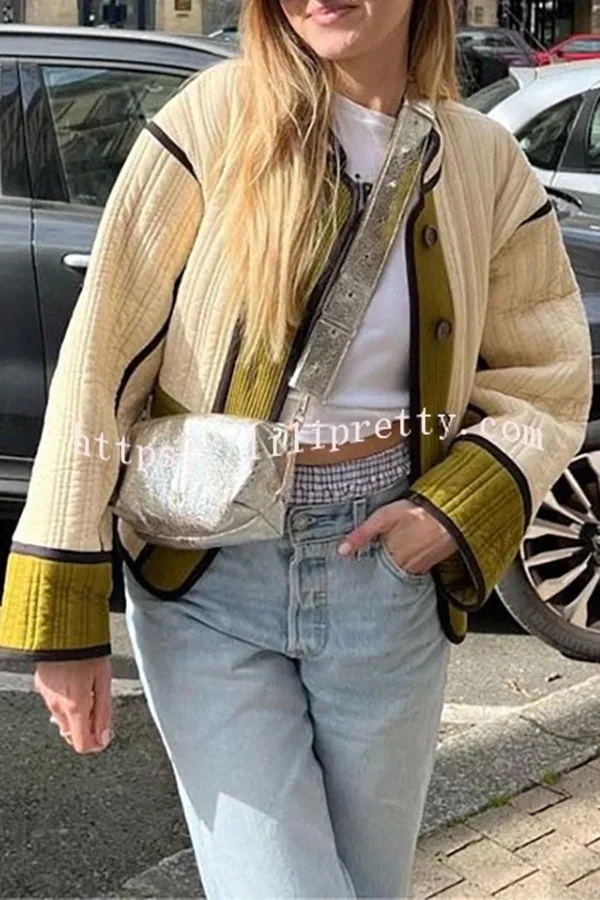 Contrast Pocket Button Long-sleeved Cotton Coat