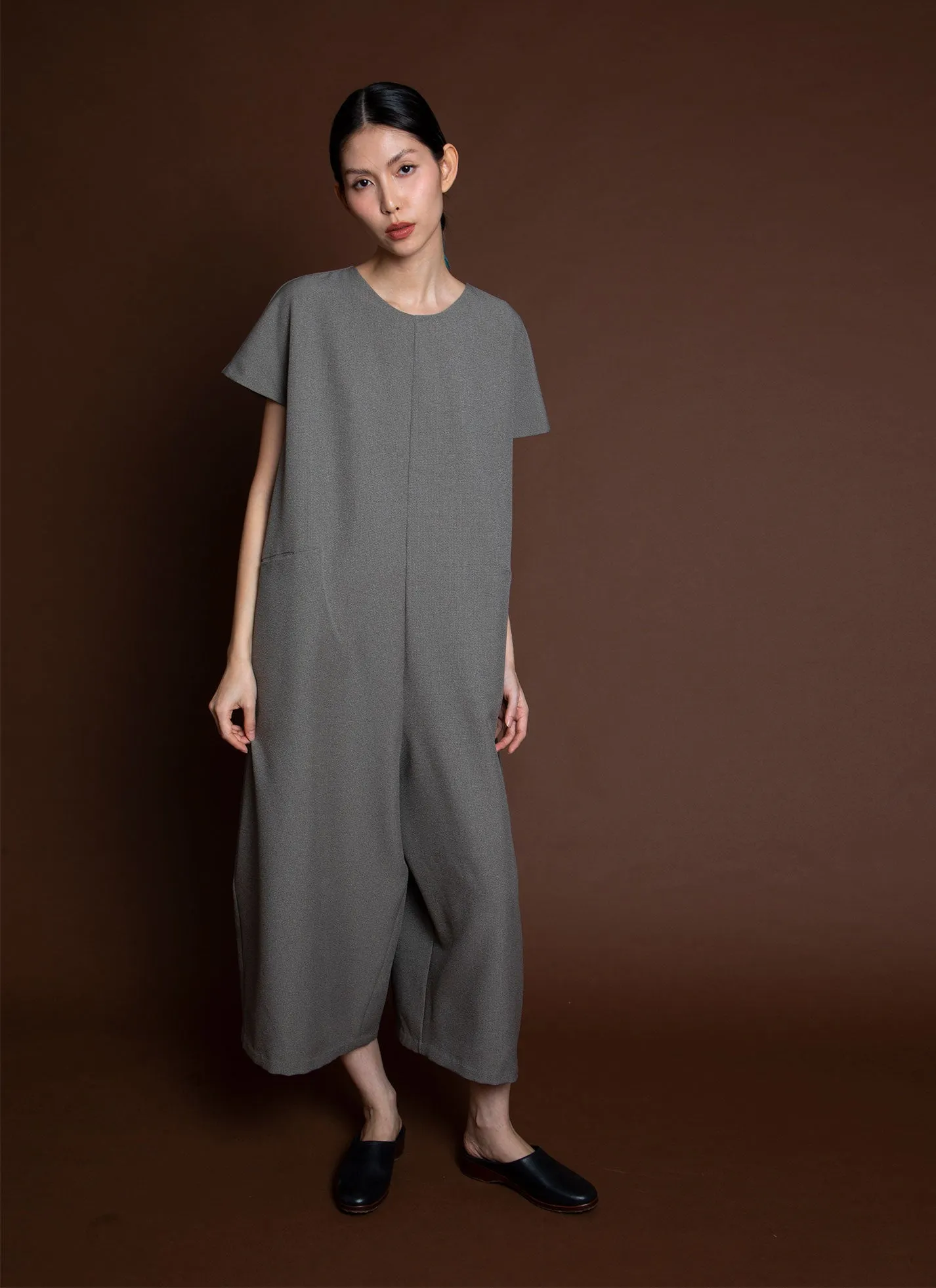 Dahlia Pleatstay Pocket Onesie - Sage Green/Grey