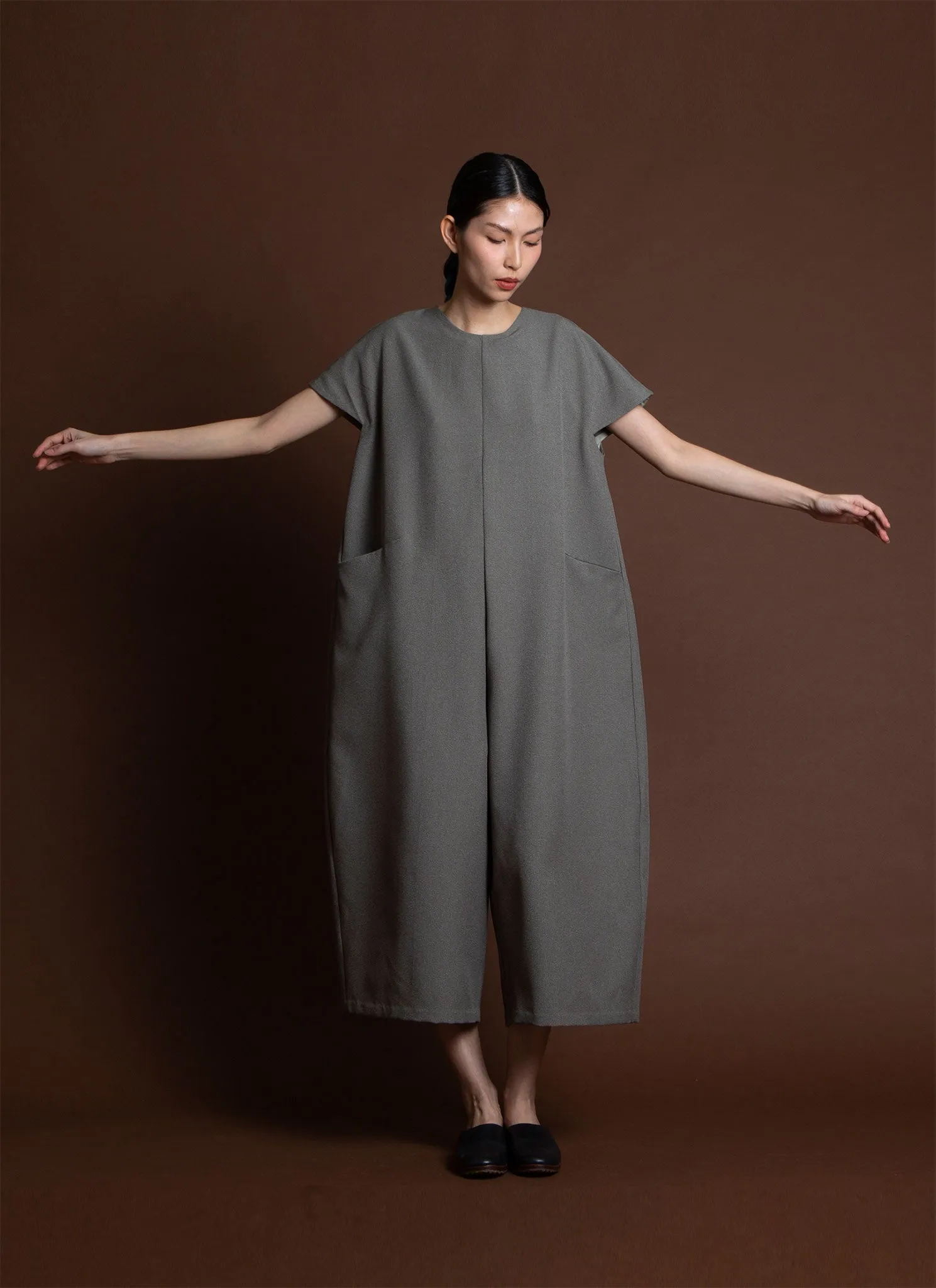 Dahlia Pleatstay Pocket Onesie - Sage Green/Grey