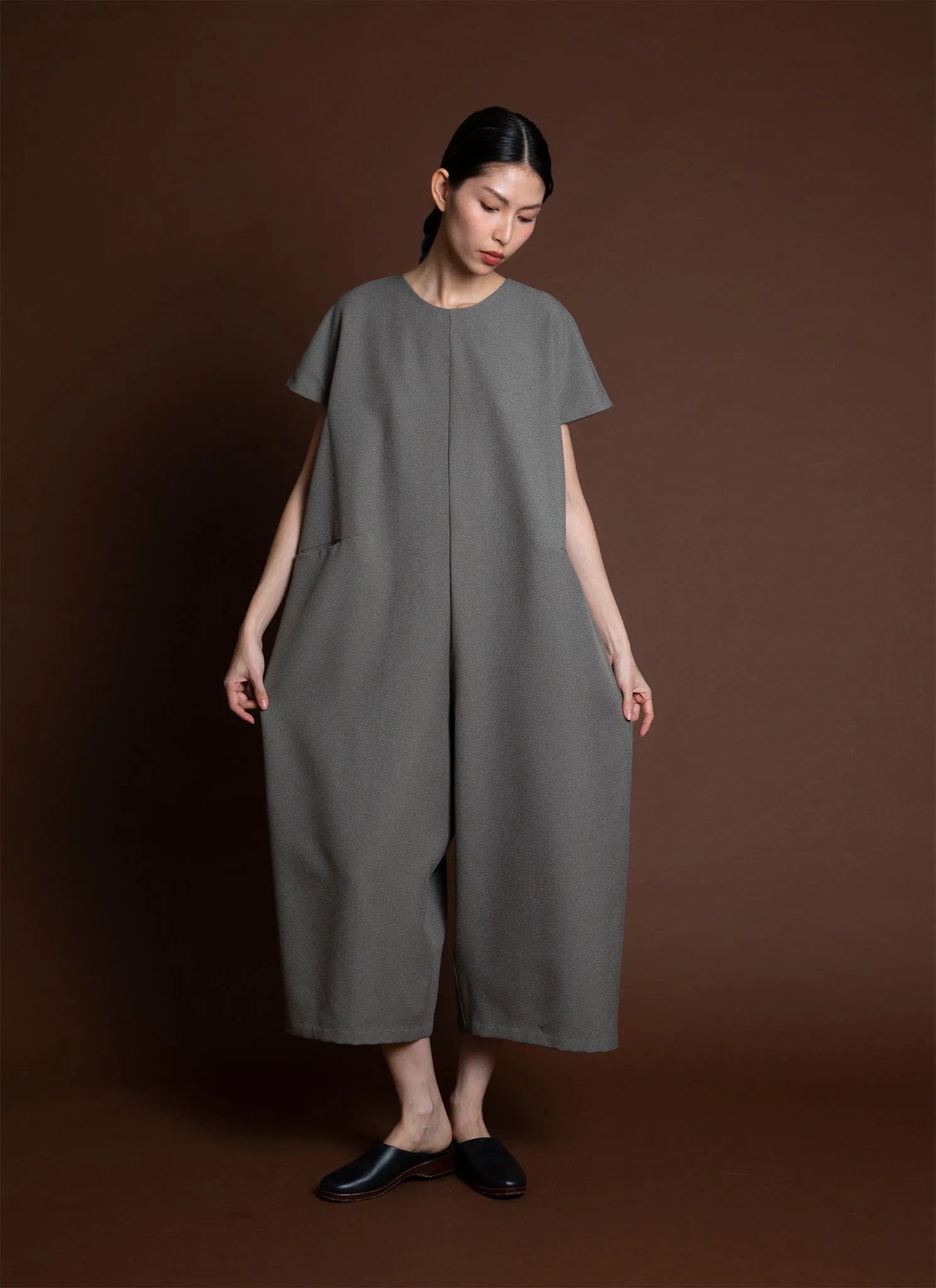 Dahlia Pleatstay Pocket Onesie - Sage Green/Grey