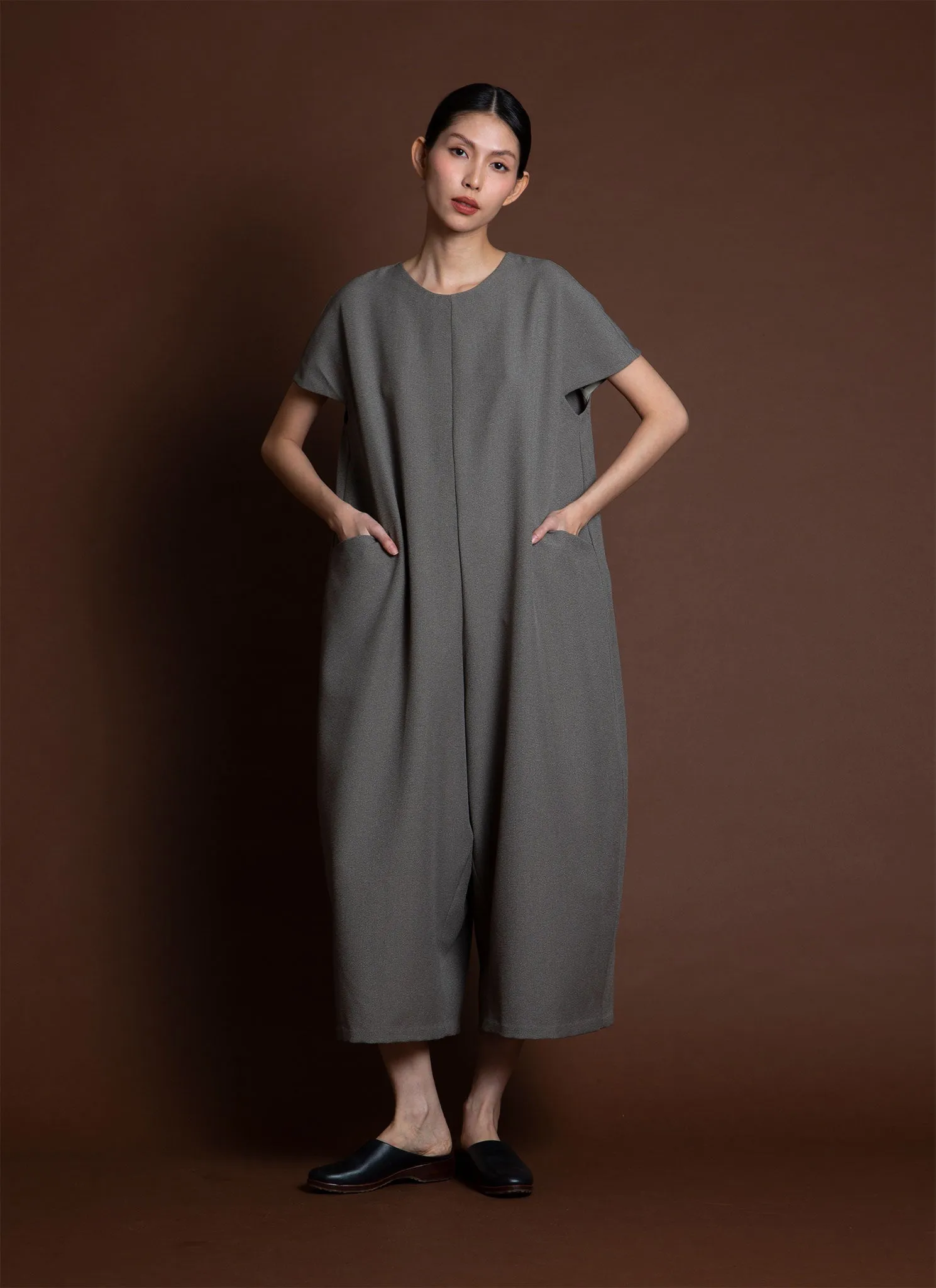 Dahlia Pleatstay Pocket Onesie - Sage Green/Grey