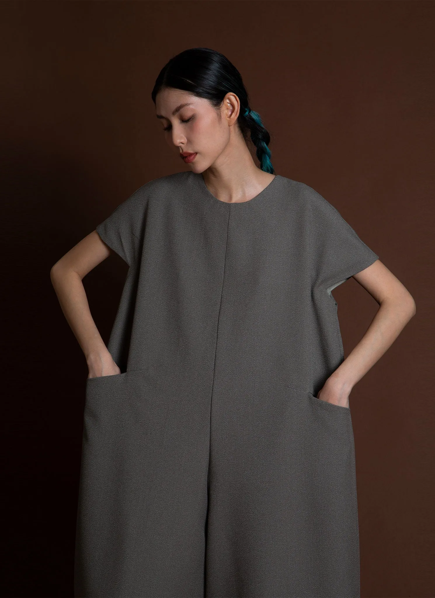 Dahlia Pleatstay Pocket Onesie - Sage Green/Grey