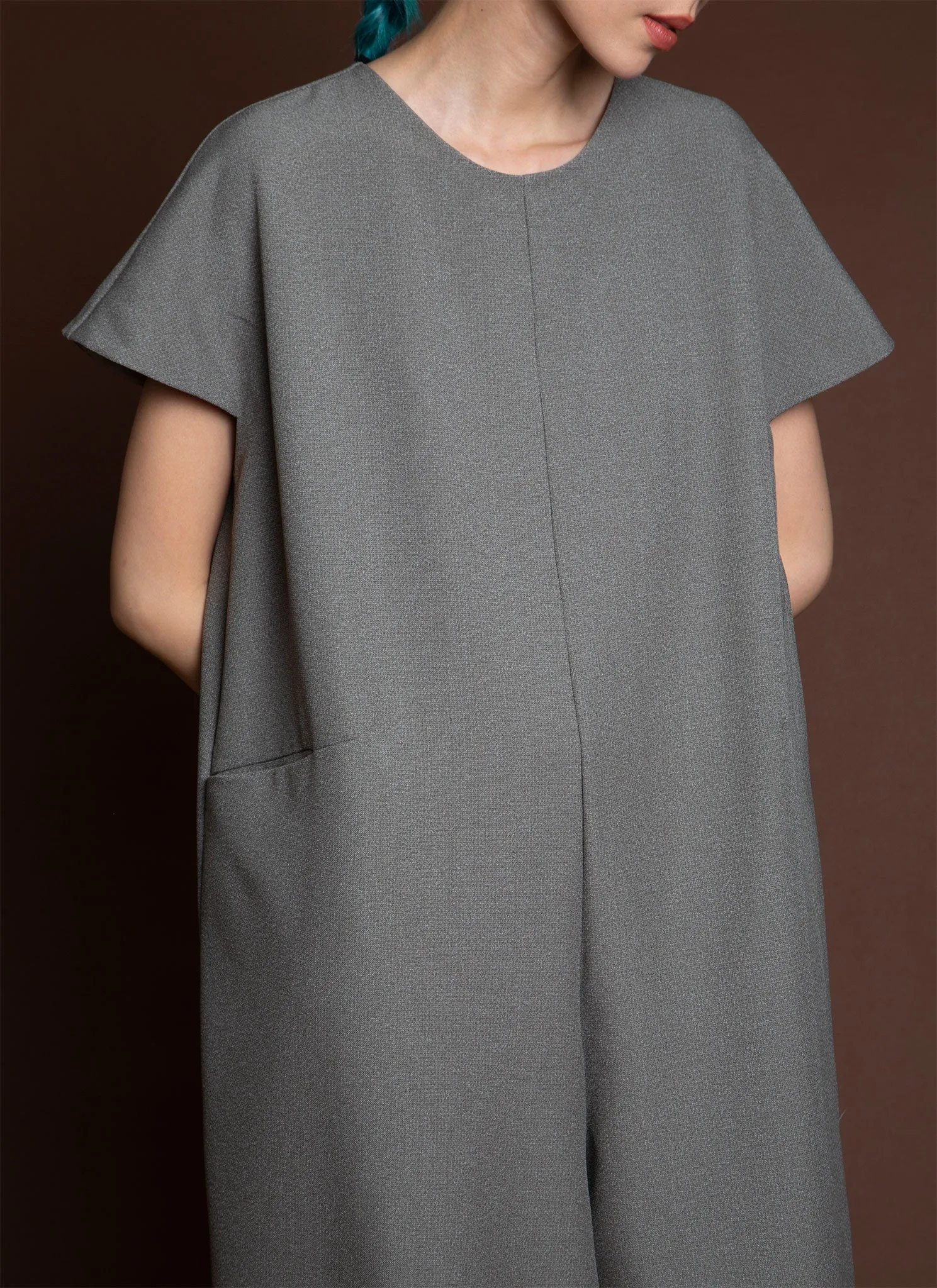 Dahlia Pleatstay Pocket Onesie - Sage Green/Grey