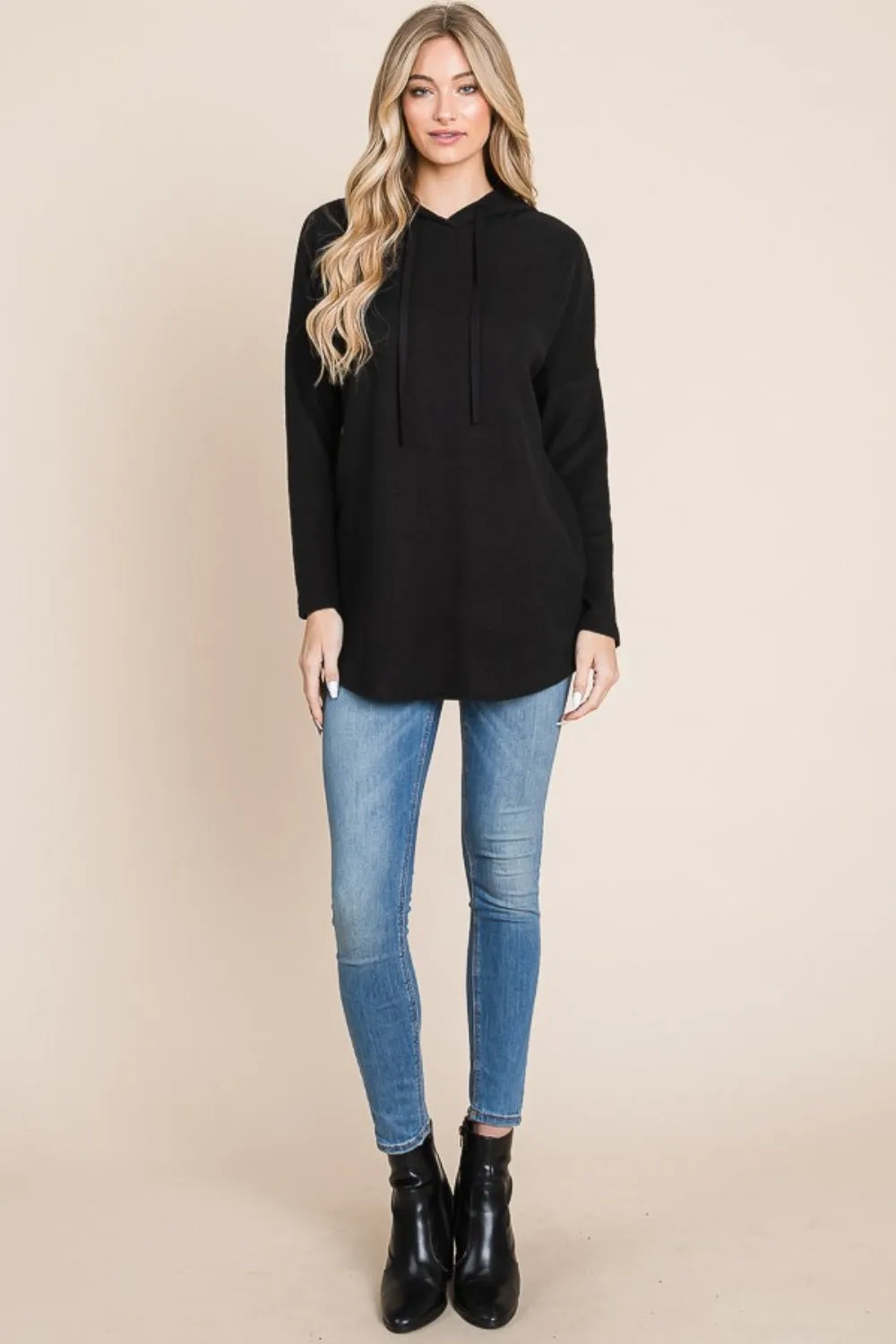Drop Shoulder Knit Hoodie
