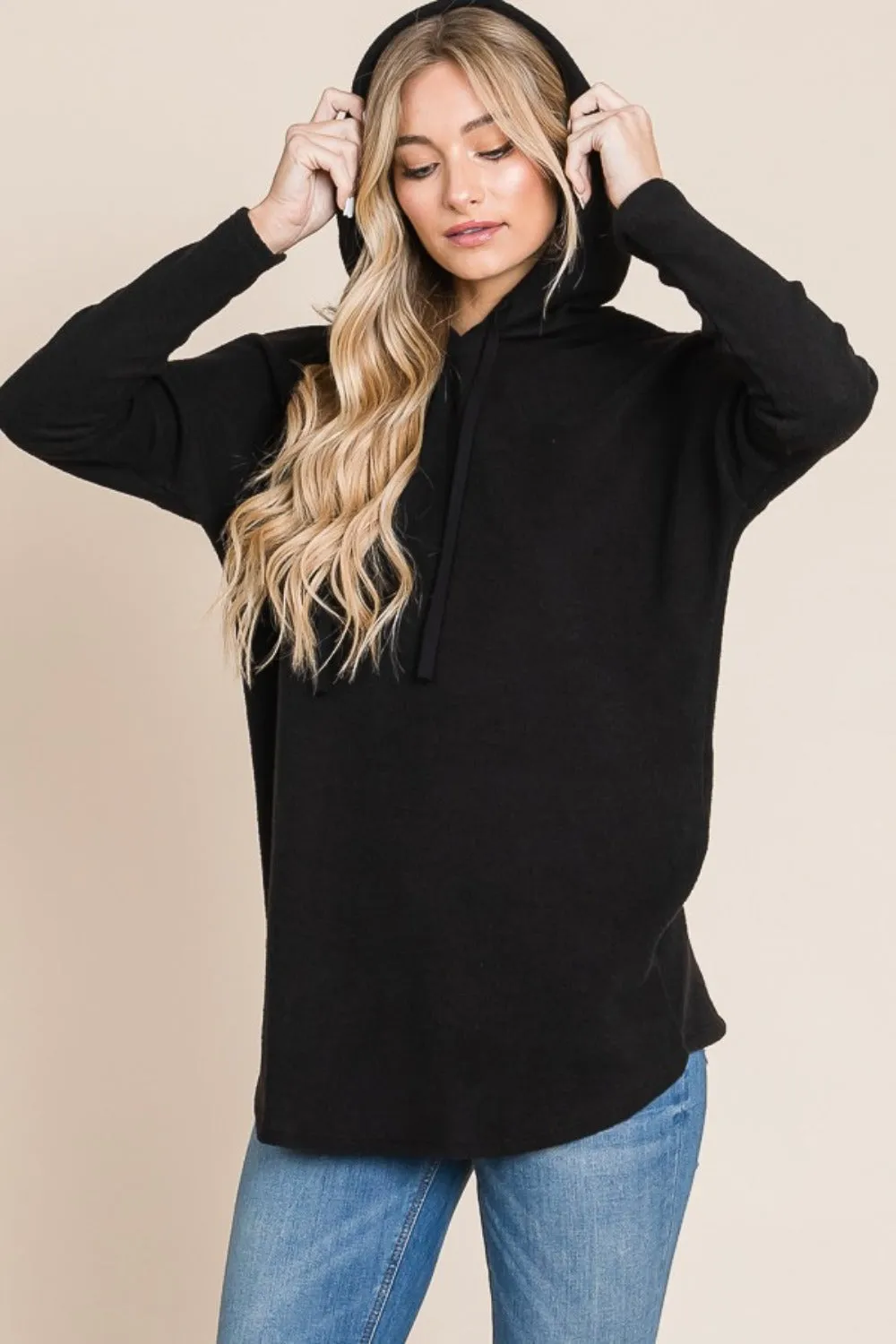 Drop Shoulder Knit Hoodie