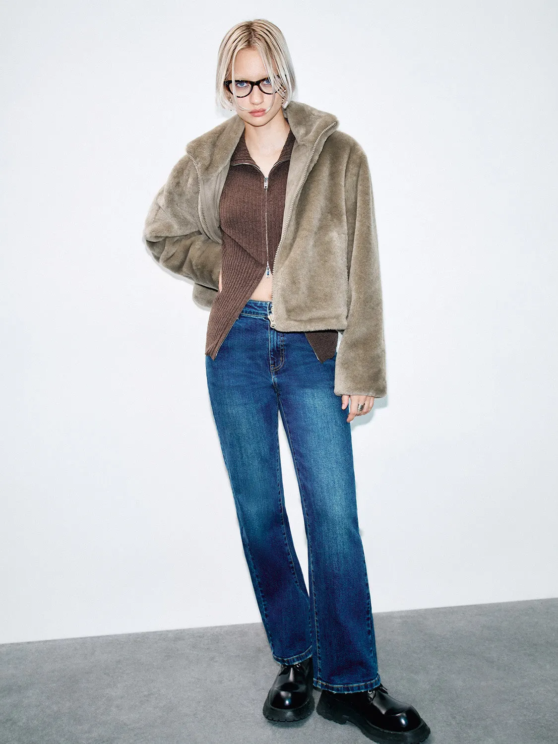 Fluffy High Collar Loose Jackets
