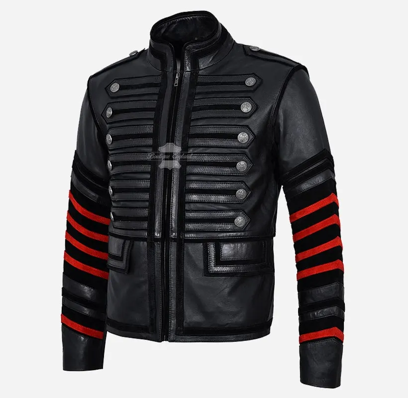 HUSSAR Leather Parade Jacket For Mens Black Studded Leather Jacket
