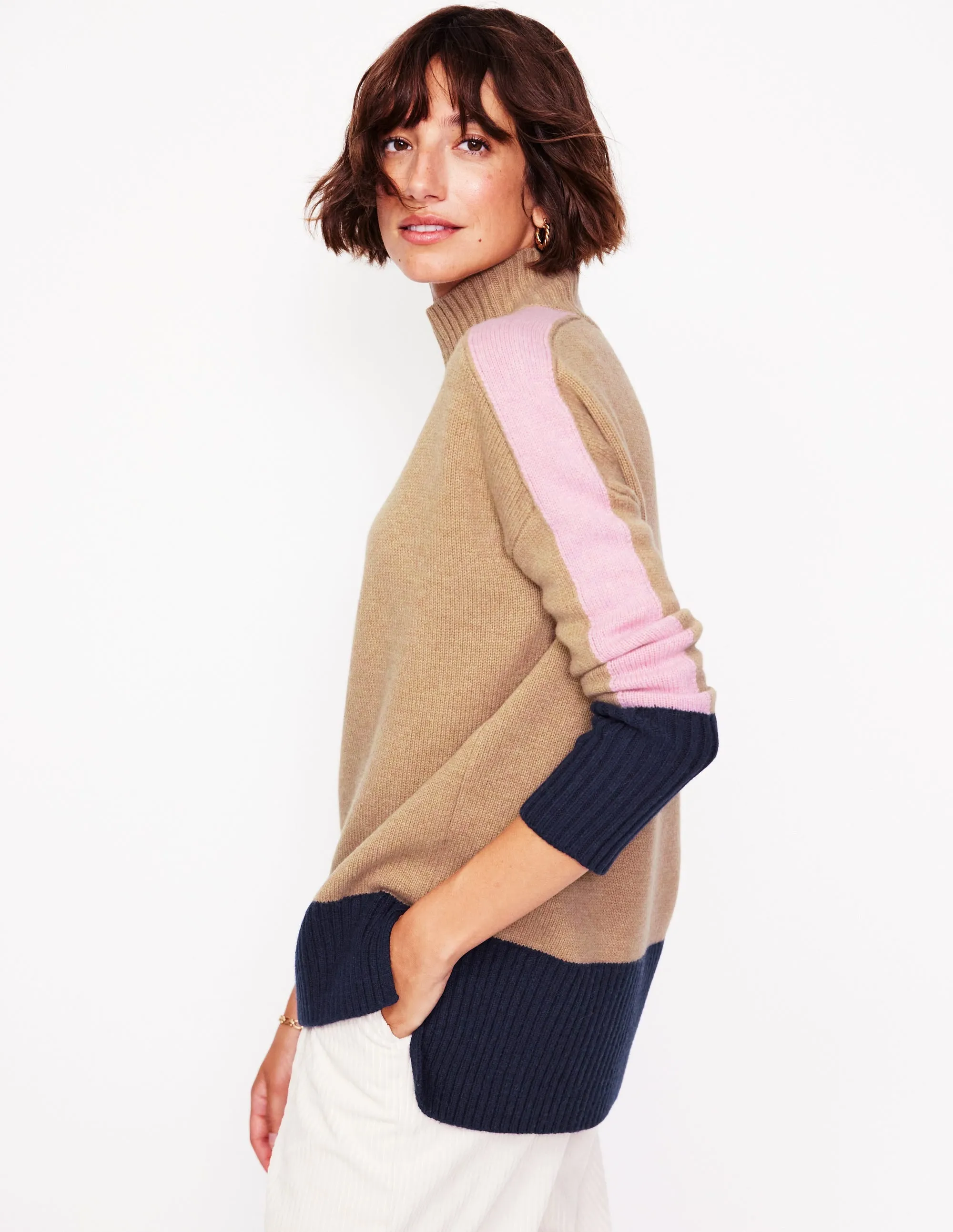 Jessica Oversized Jumper-Camel Melange, Colour Block