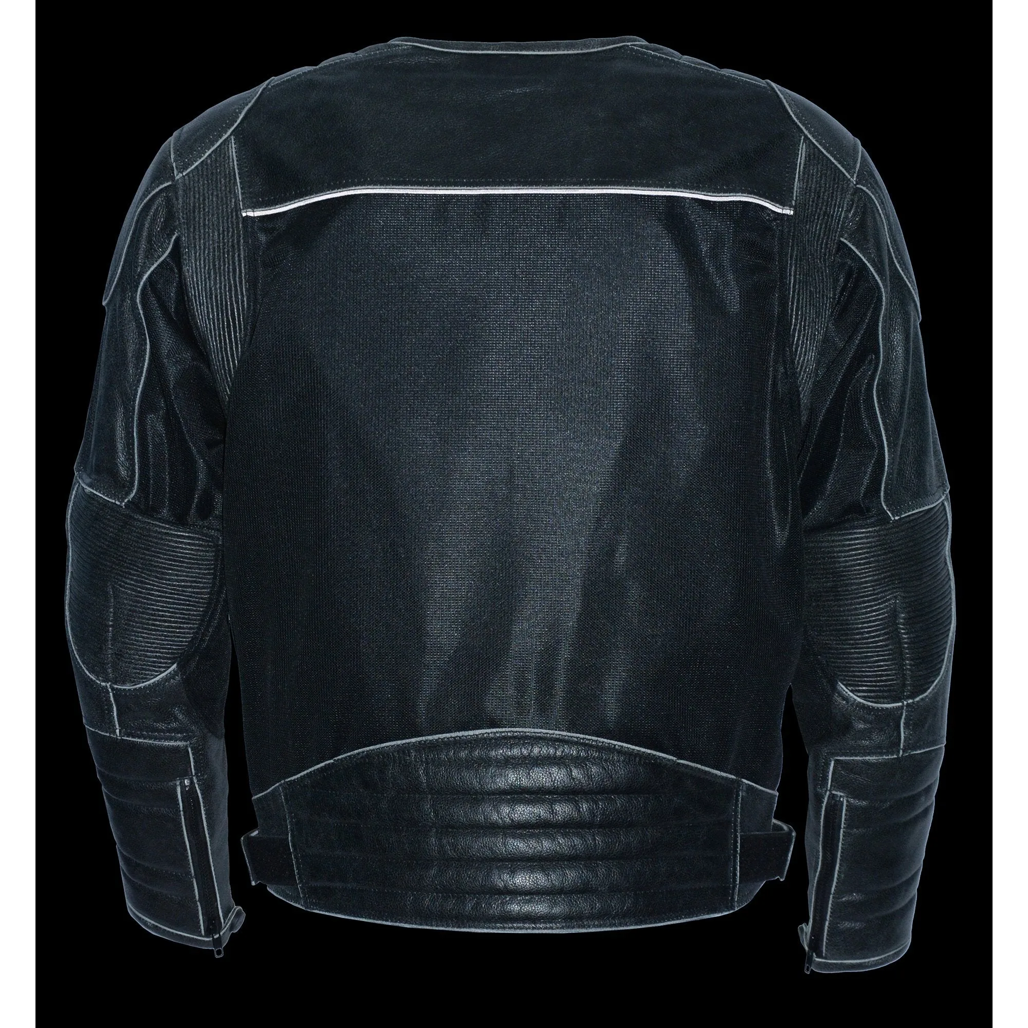 Milwaukee Performance Textile-MPM1796-Men's Distressed Grey Leather & Mesh Racer Jacket with Removable Rain Jacket Liner