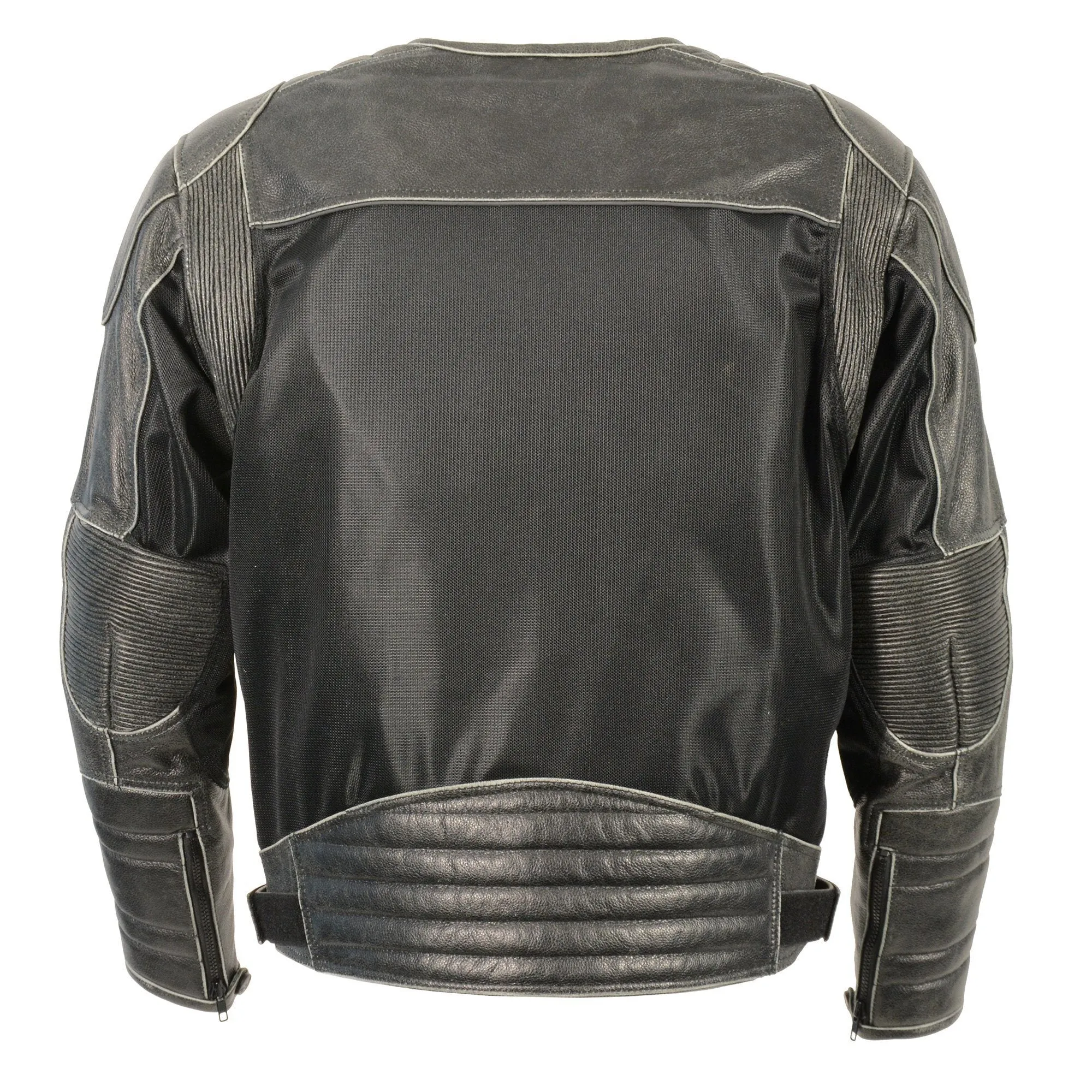 Milwaukee Performance Textile-MPM1796-Men's Distressed Grey Leather & Mesh Racer Jacket with Removable Rain Jacket Liner