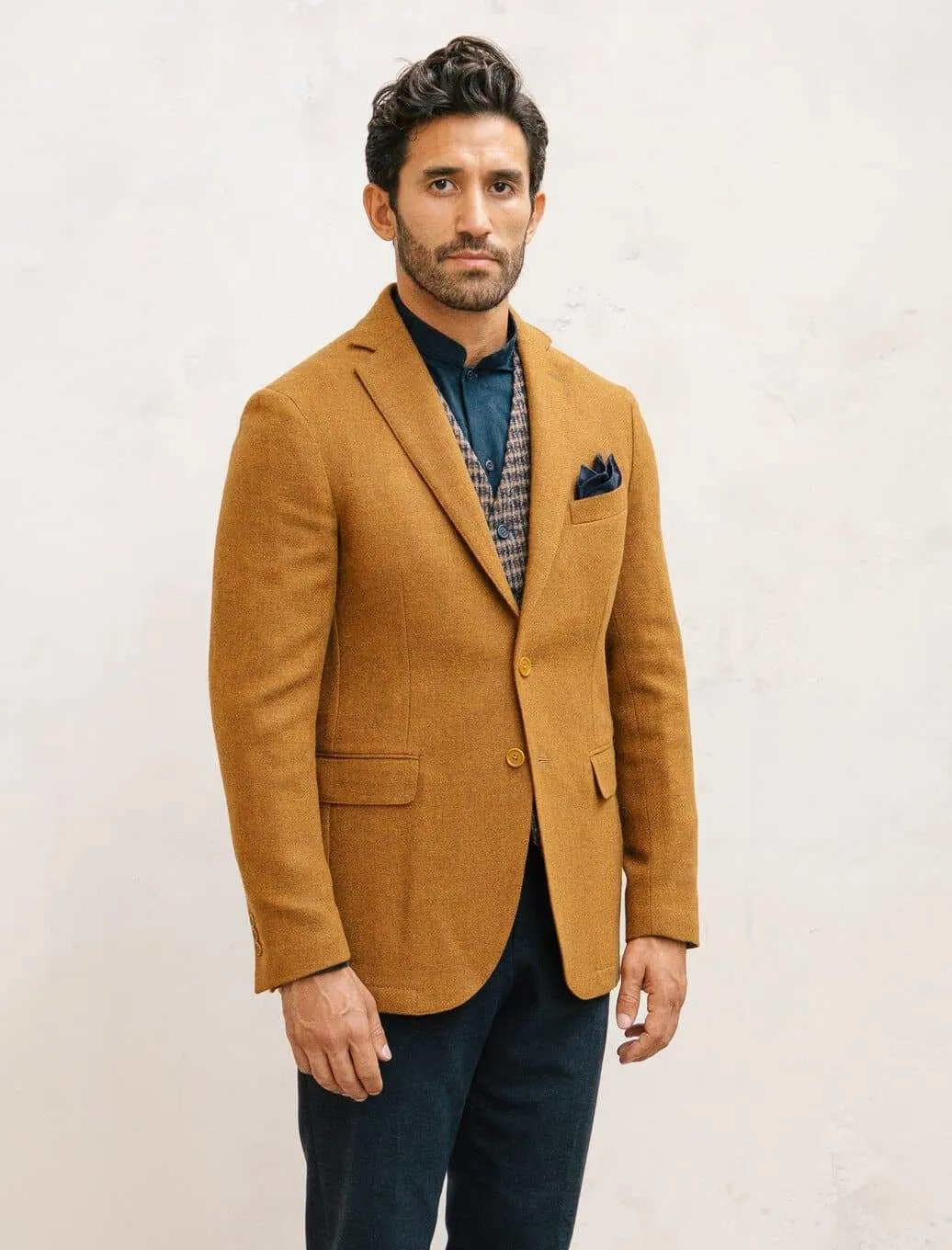 Ochre Yellow Basket Weave Wool Blazer