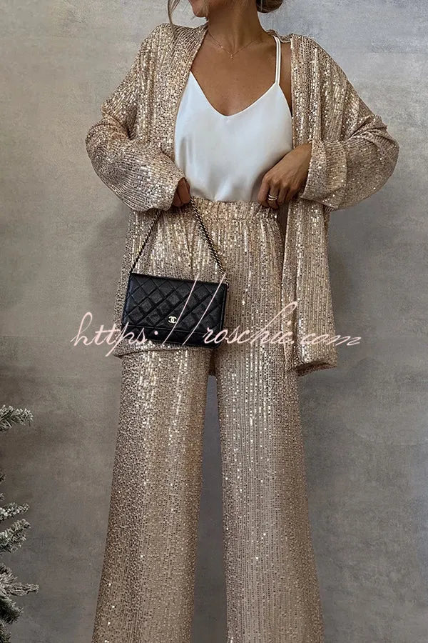 Party Scene Sequin Open Front Long Sleeve Drape Coat