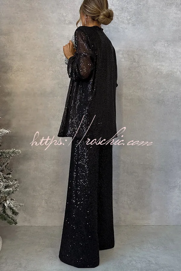 Party Scene Sequin Open Front Long Sleeve Drape Coat