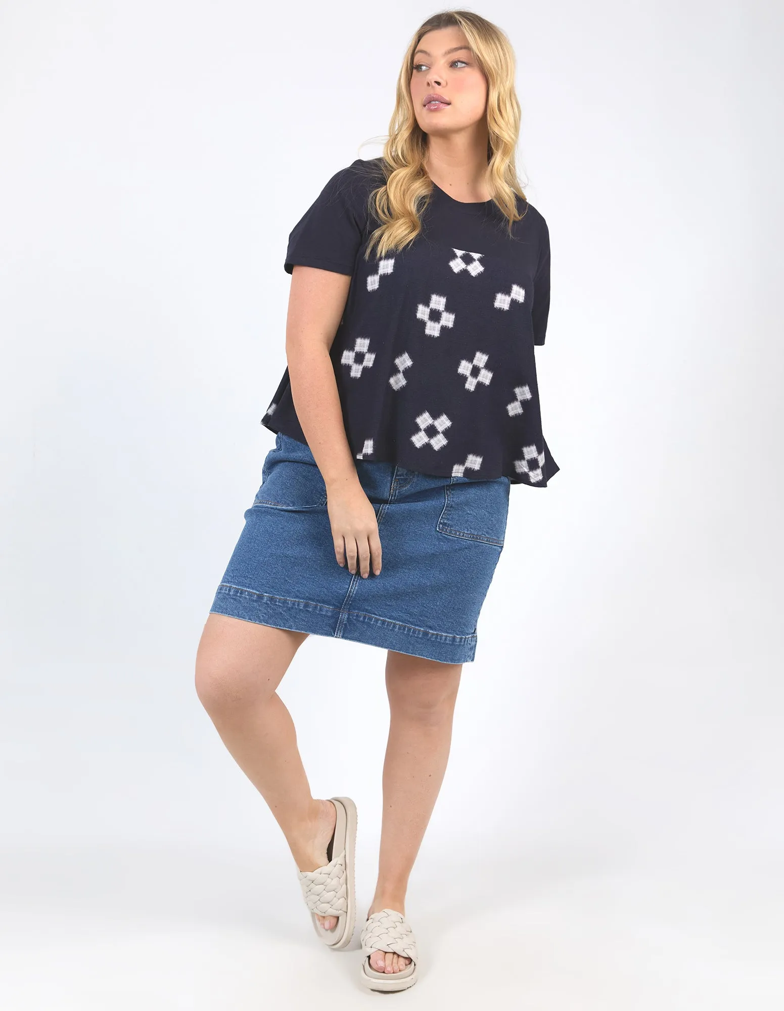 Positano Top Navy Print