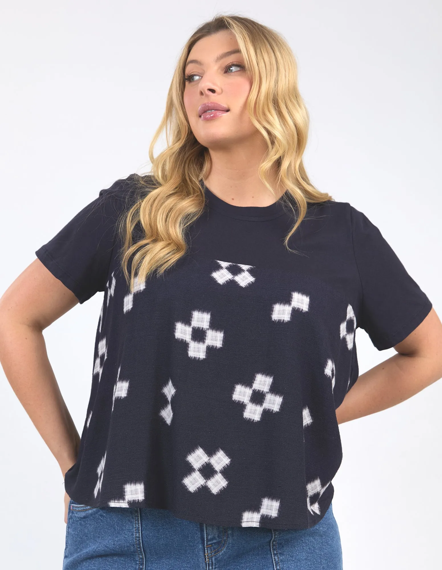 Positano Top Navy Print