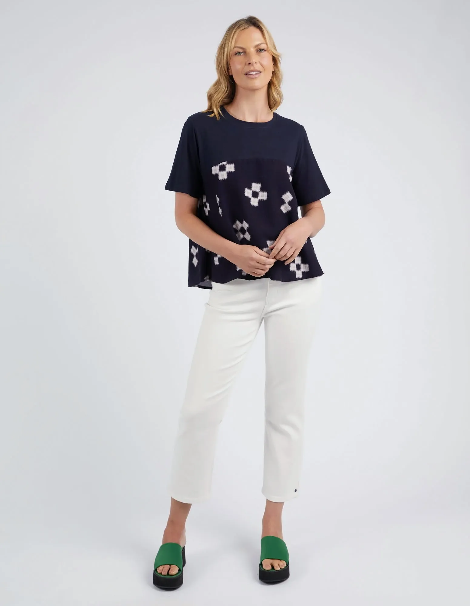 Positano Top Navy Print
