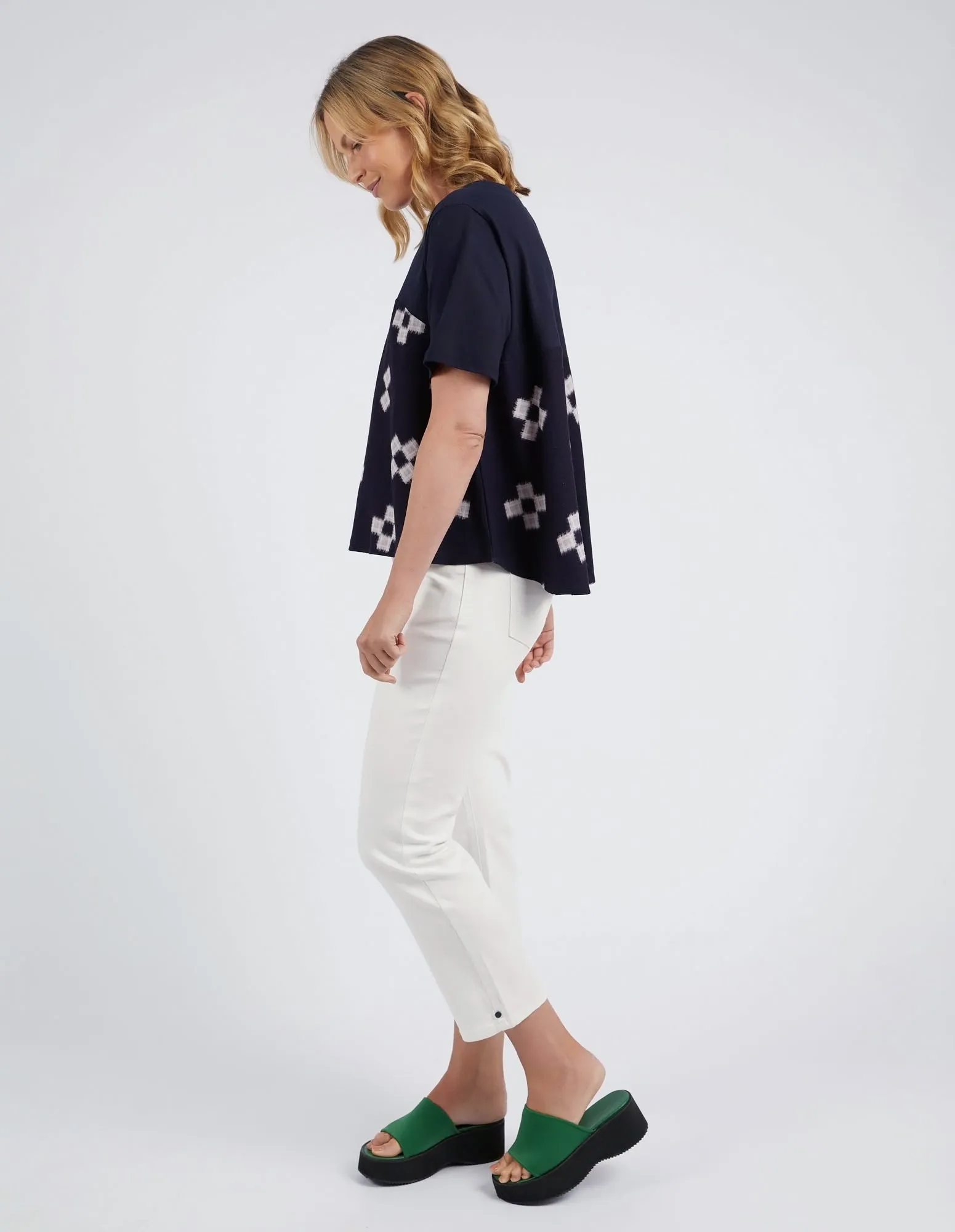 Positano Top Navy Print