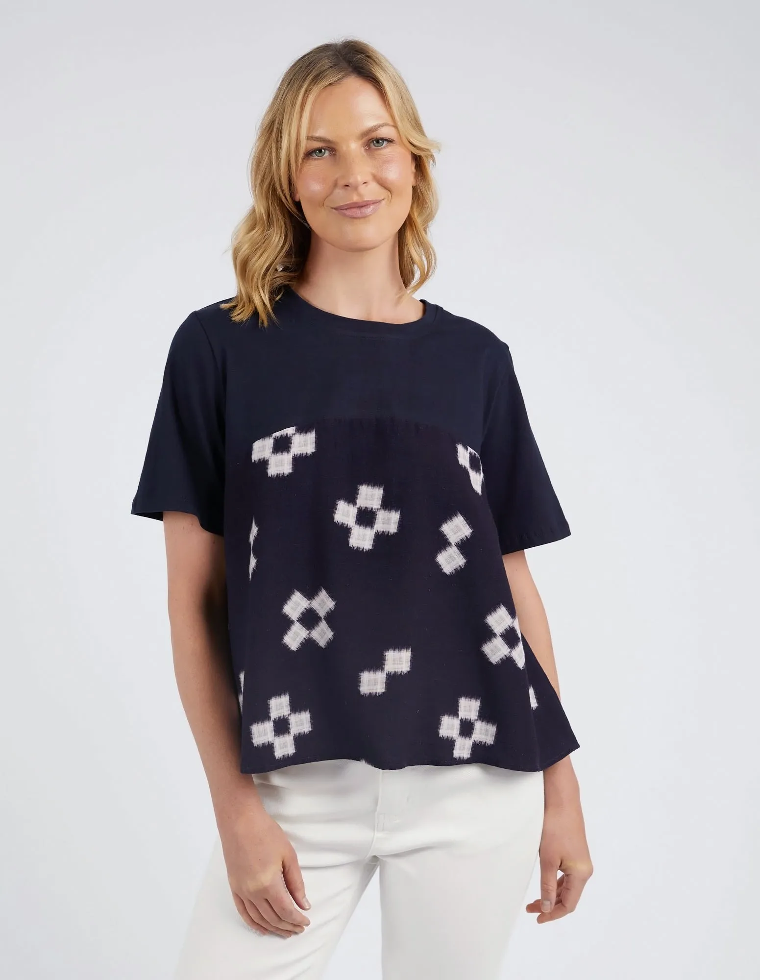 Positano Top Navy Print