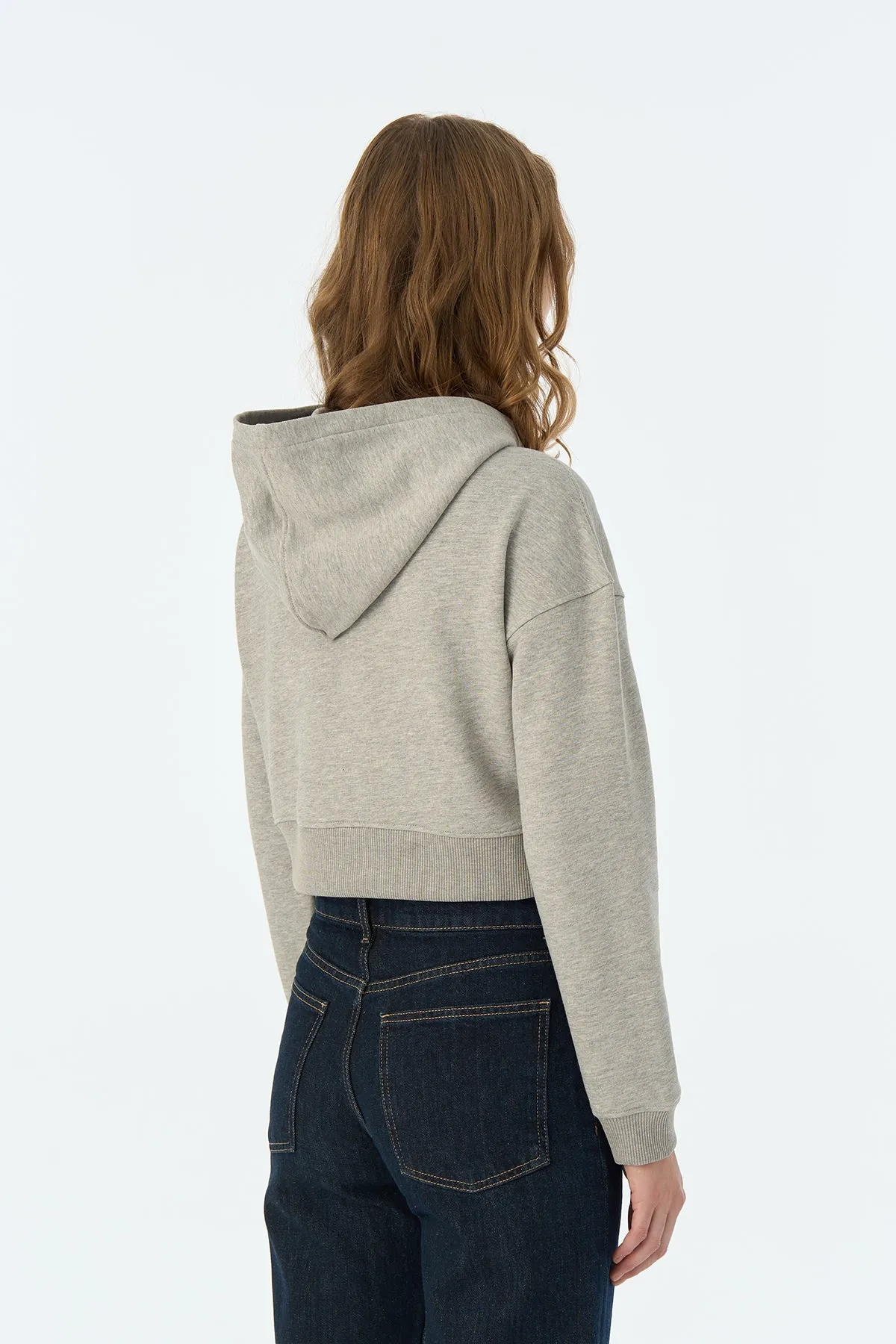 Tennis Club Crop Hoodie - Gri Melanj